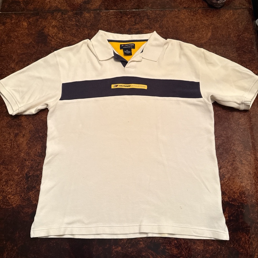 Vintage Tommy Hilfiger White and Navy Polo Shirt